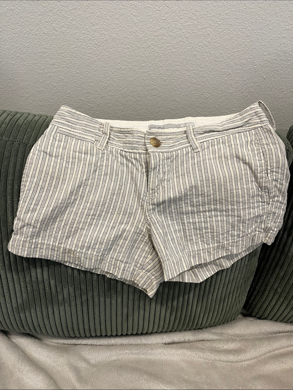 Old Navy Cotton White and Blue Vertical-Strip Shorts